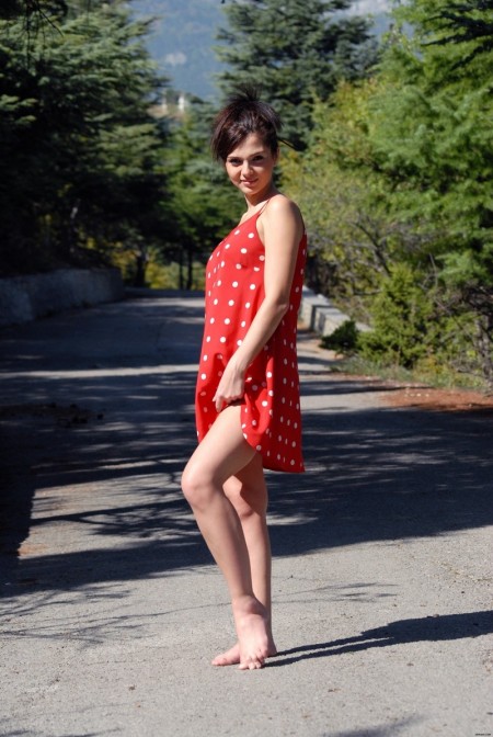 Karina in A dress in polka dots