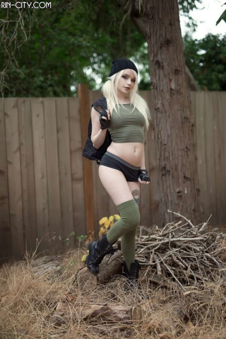 Adorable RinCedar, cosplay, blonde in the woods in stockings (softcore)